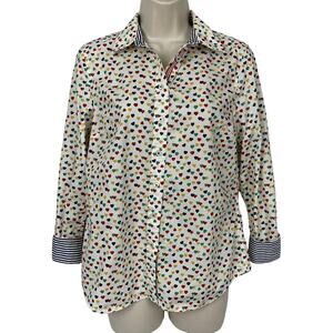 Talbots Shirt Womens Small Petite Heart Print Button Front Rainbow Novelty Cute